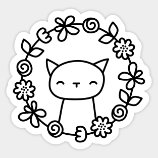 Kitty in flower wreath Sticker